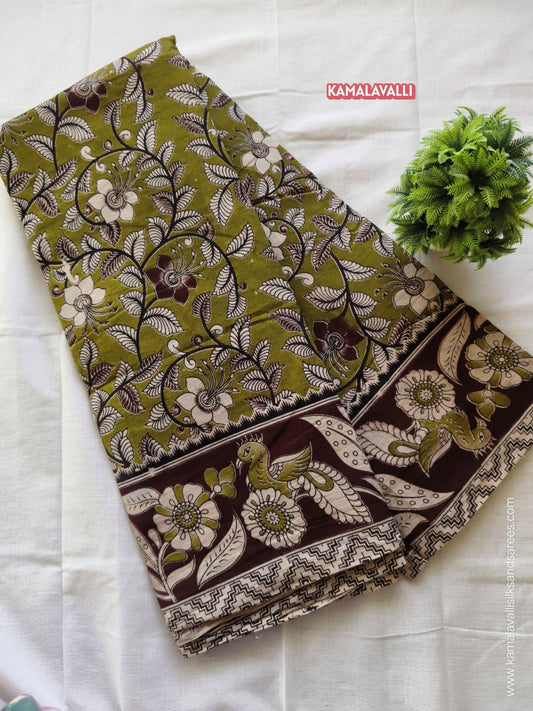 Kalamkari Cotton Saree Green Colour