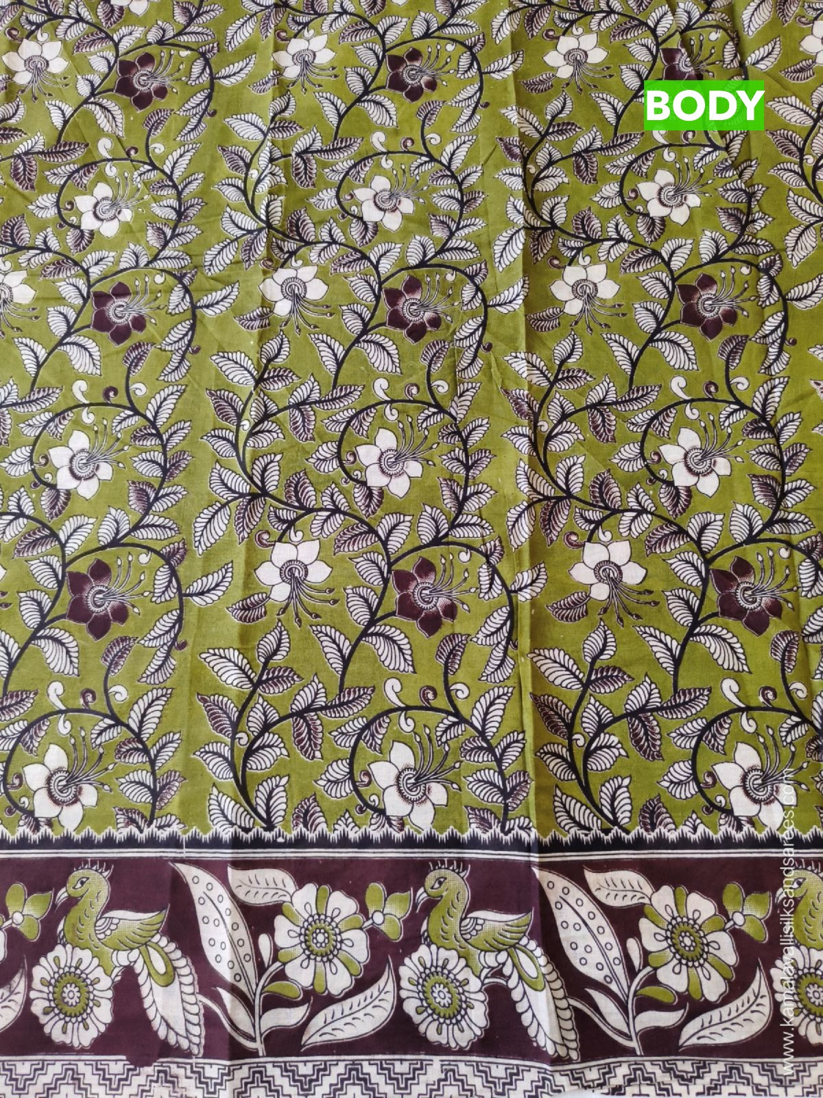 Kalamkari Cotton Saree Green Colour