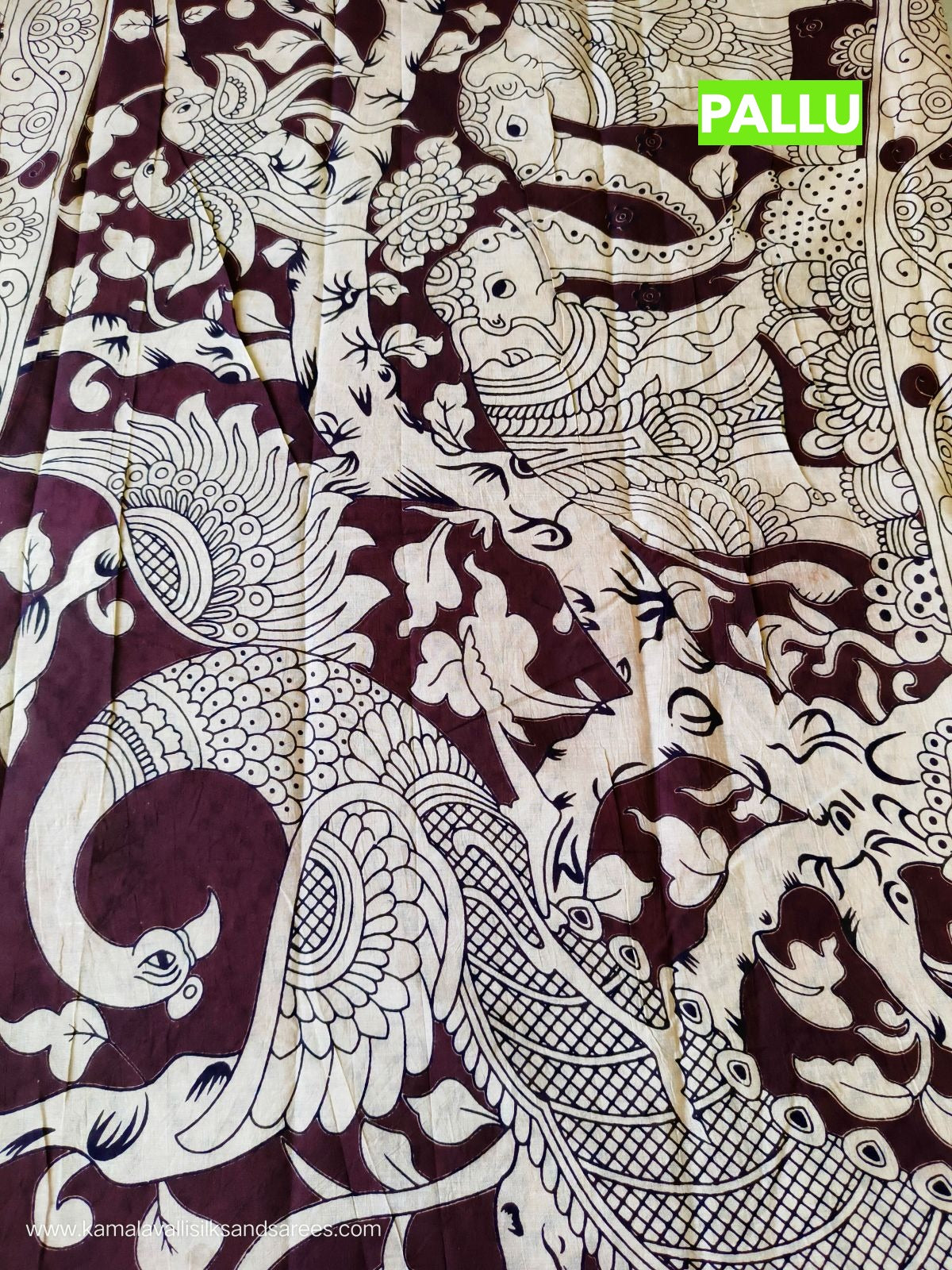 Kalamkari Cotton Saree Green Colour