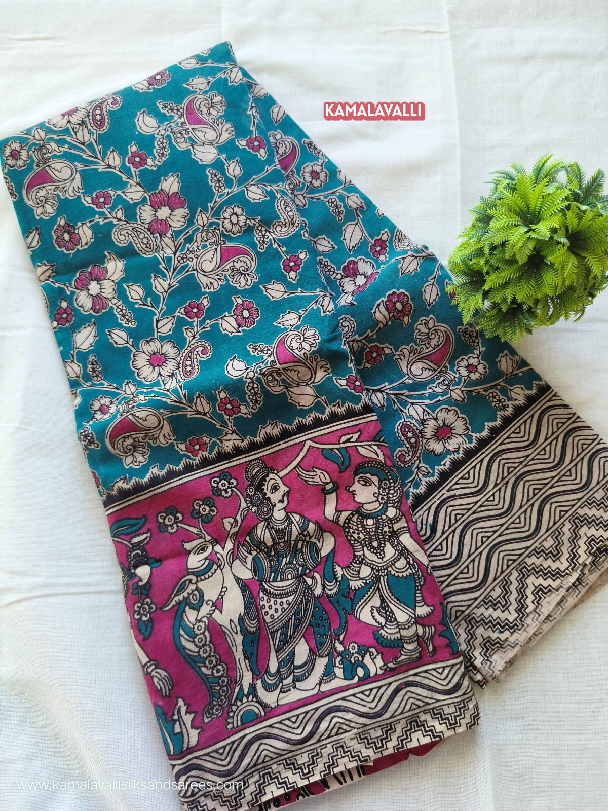 Kalamkari Cotton Saree Blue Colour