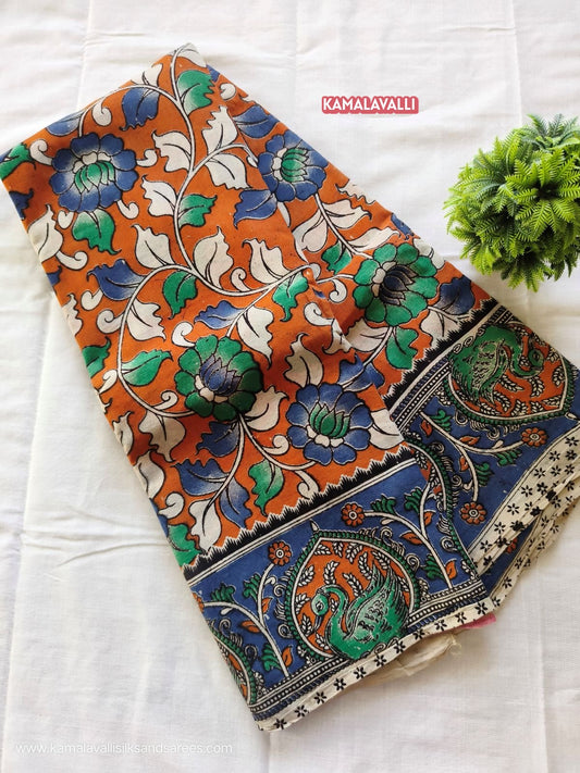 Kalamkari Cotton Saree Orange Colour