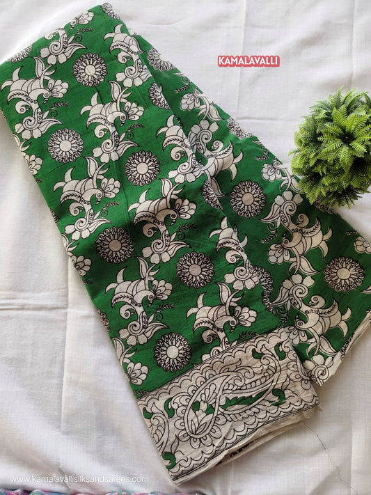 Kalamkari Cotton Saree Green Colour