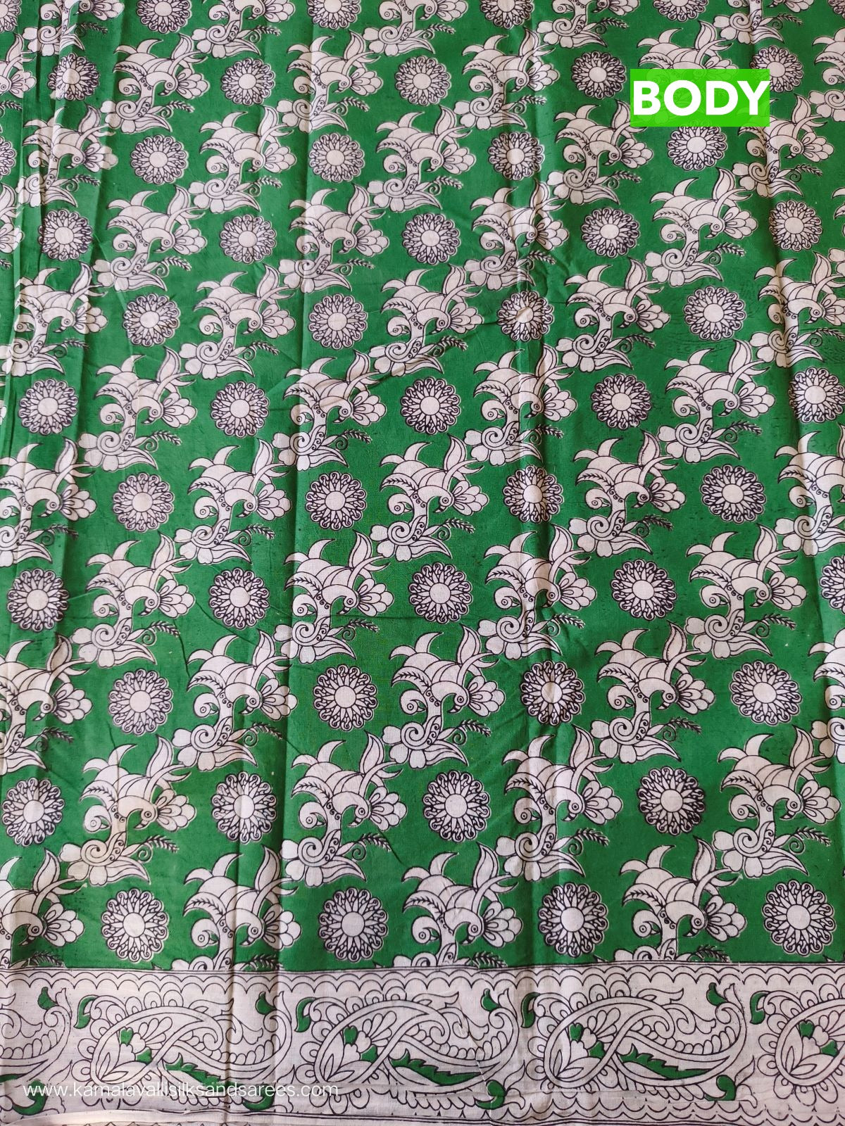 Kalamkari Cotton Saree Green Colour