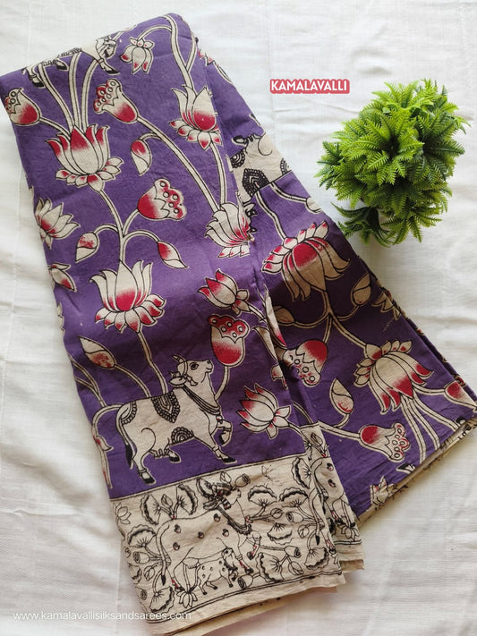 Kalamkari Cotton Saree Violet Colour