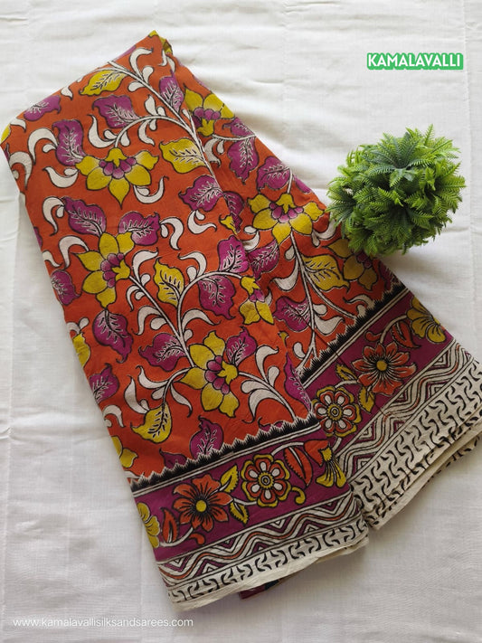 Kalamkari Cotton Saree Orange Colour