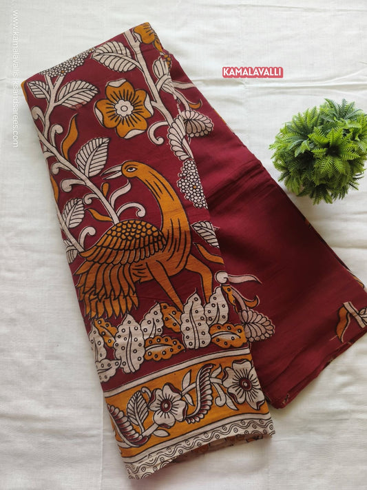 Kalamkari Cotton Saree Maroon Colour