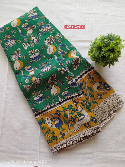 Kalamkari Cotton Saree Green Colour