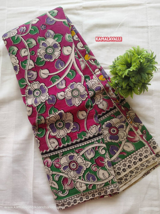 Kalamkari Cotton Saree Rose Colour