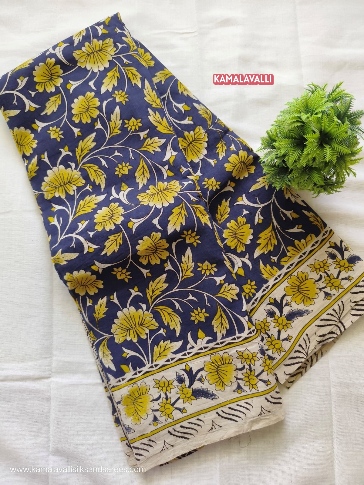 Kalamkari Cotton Saree Blue Colour