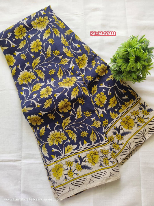 Kalamkari Cotton Saree Blue Colour