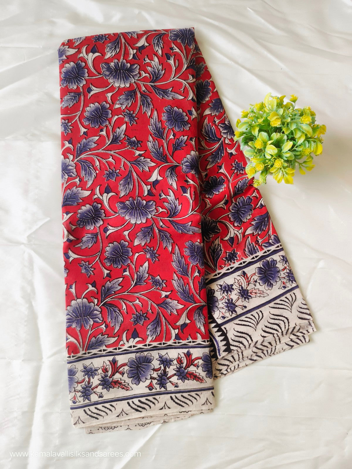 Kalamkari Cotton Saree Red Colour