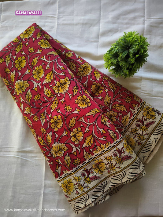 Kalamkari Cotton Saree Red Colour