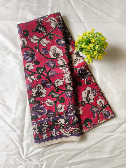 Kalamkari Cotton Saree Rose Colour