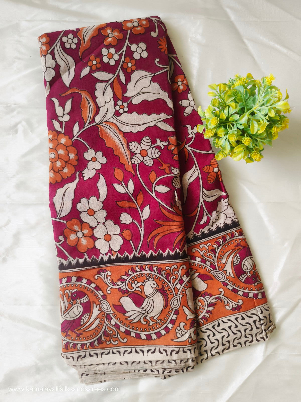 Kalamkari Cotton Saree Maroon and Orange Colour
