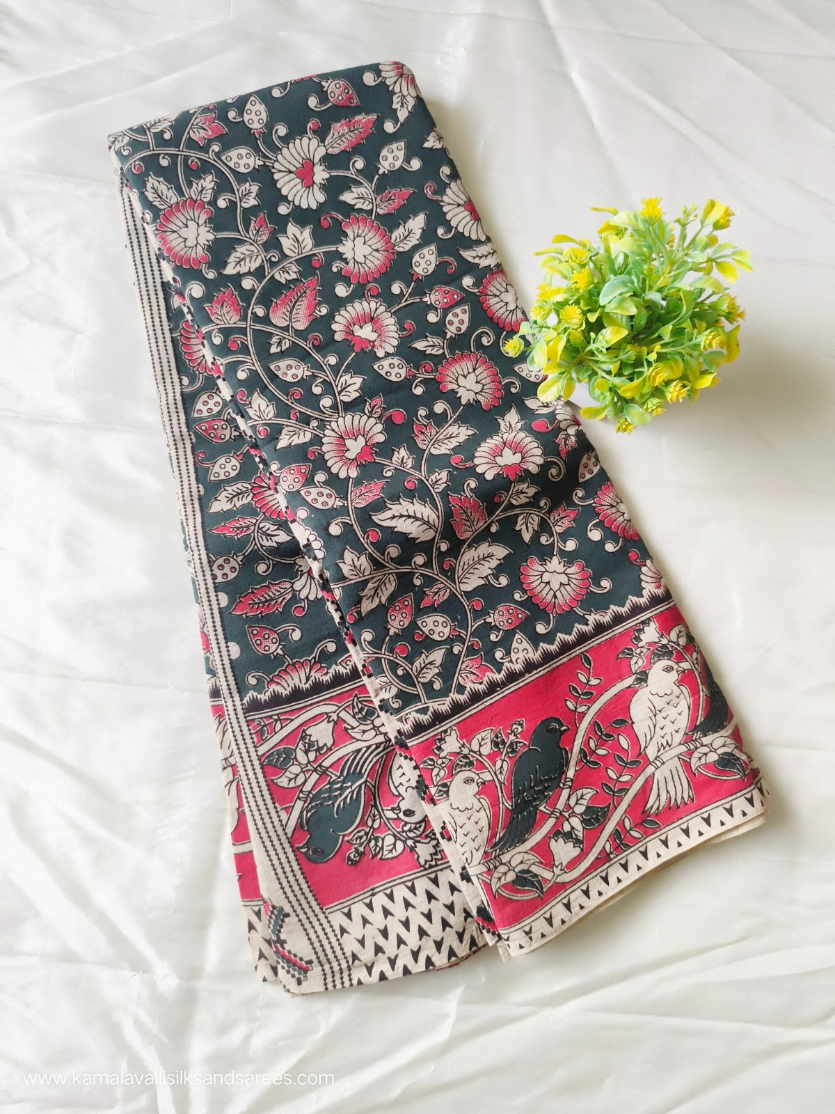 Kalamkari Cotton Saree bottle Green Colour