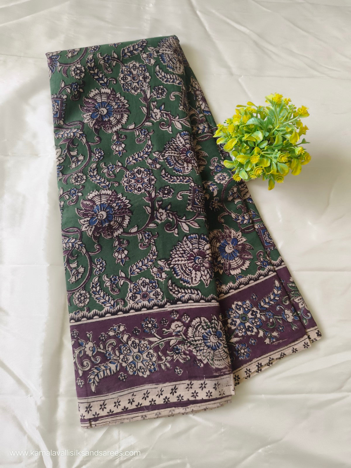 Kalamkari Cotton Saree Green Colour