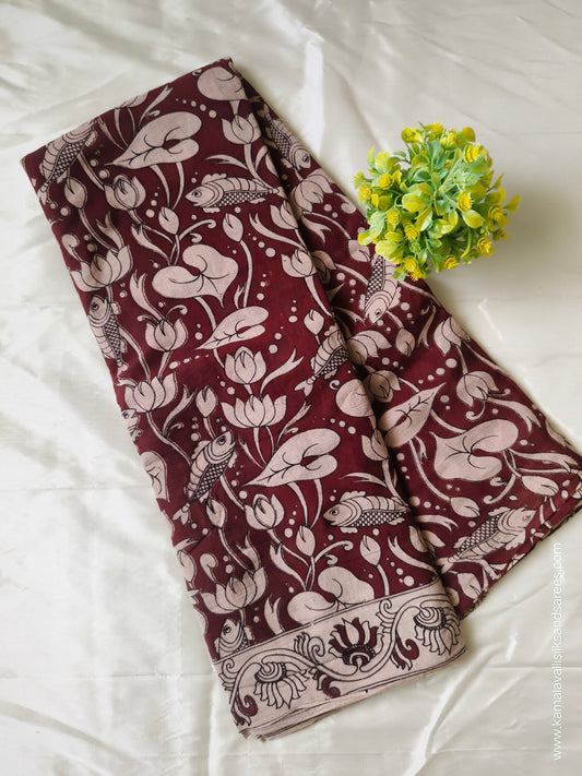 Kalamkari Cotton Saree Maroon Colour
