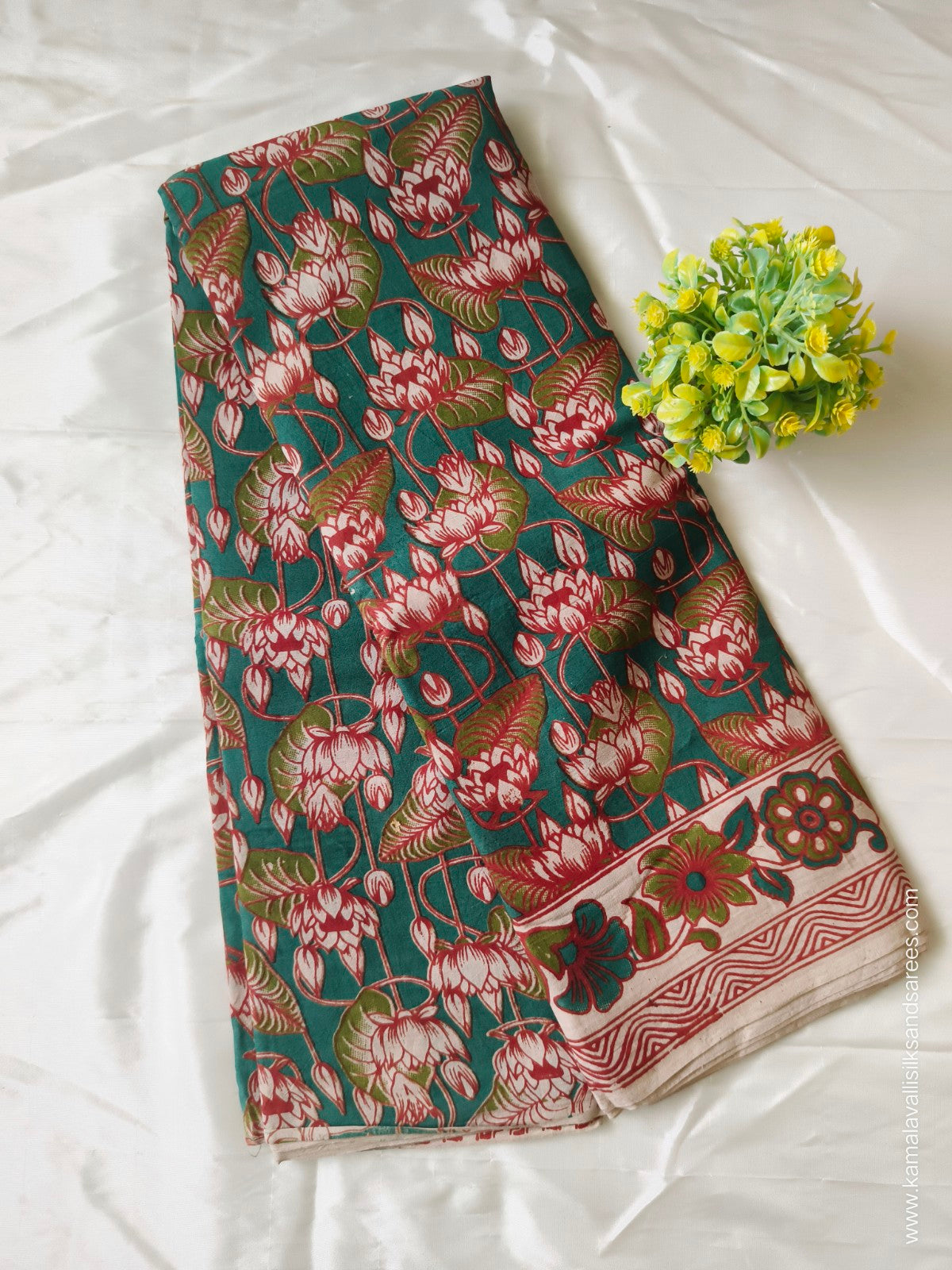 Kalamkari Cotton Saree Green Colour