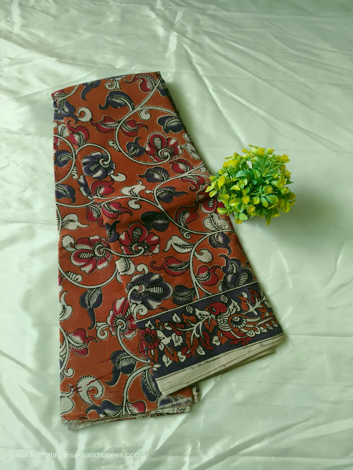 Kalamkari Cotton Saree Orange Colour