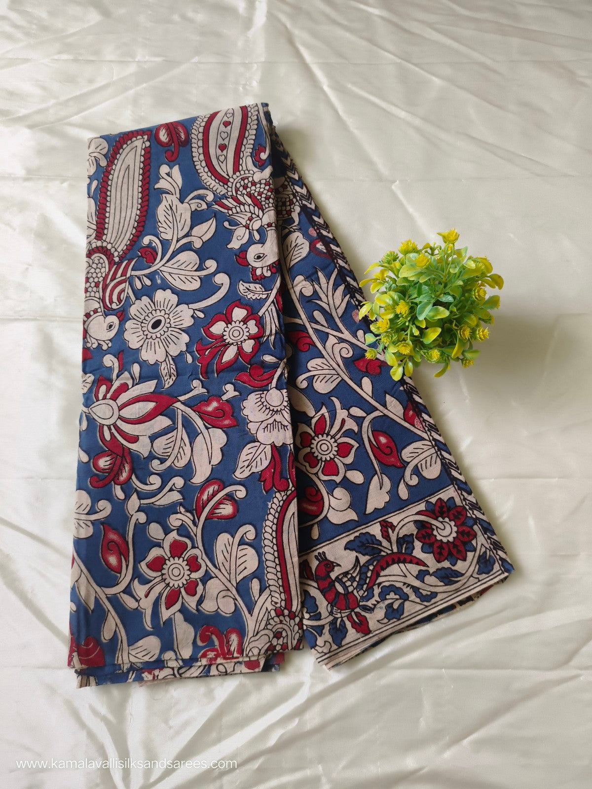 Kalamkari Cotton Saree Blue Colour
