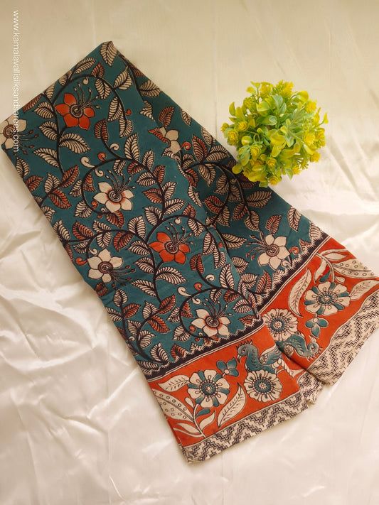 Kalamkari Cotton Saree Blue Colour