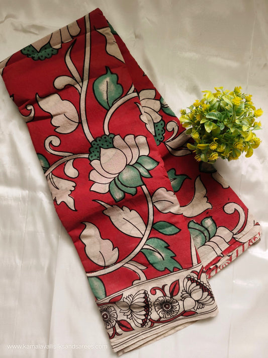 Kalamkari Cotton Saree Red Colour