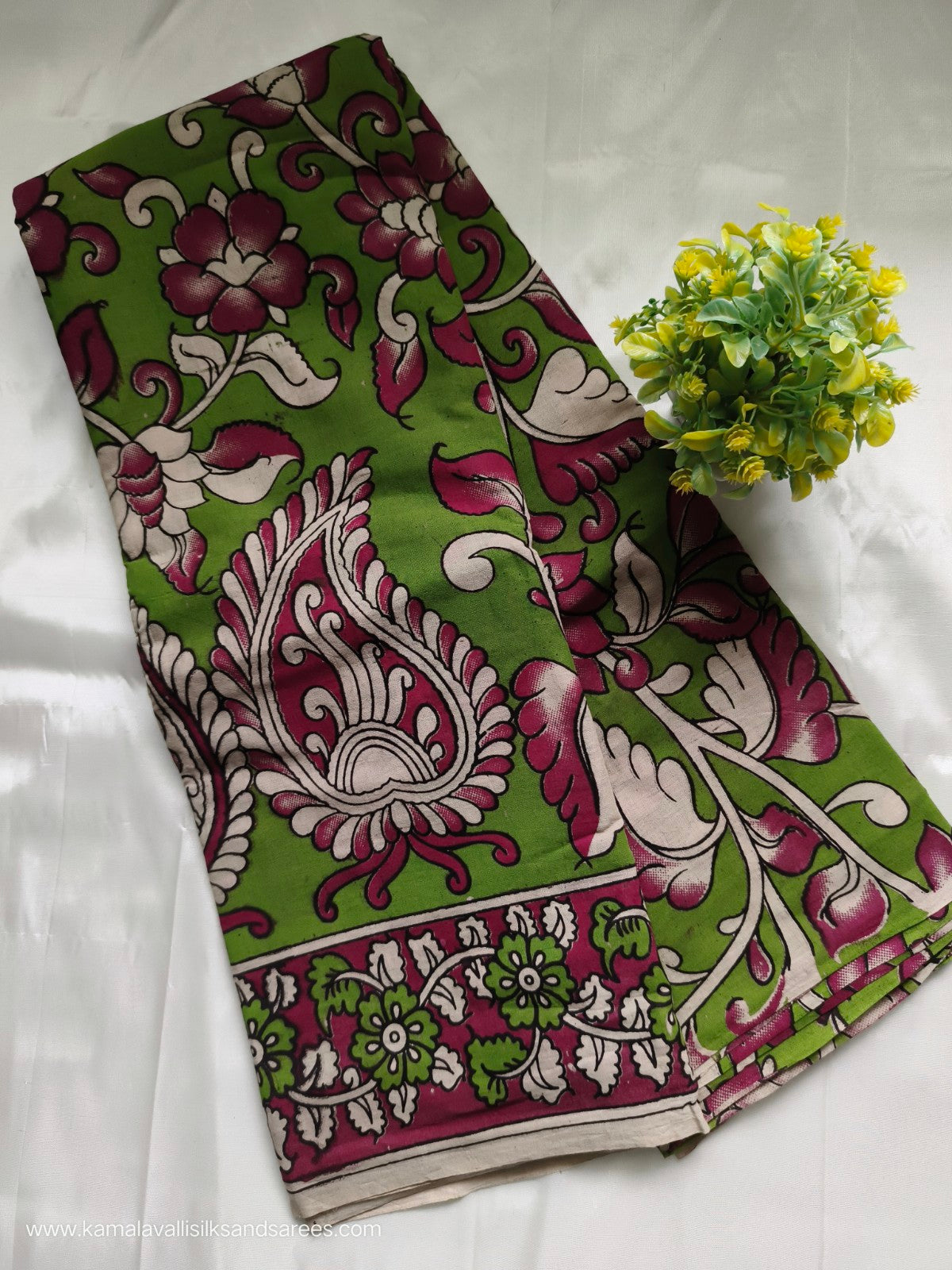 Kalamkari Cotton Saree Green Colour