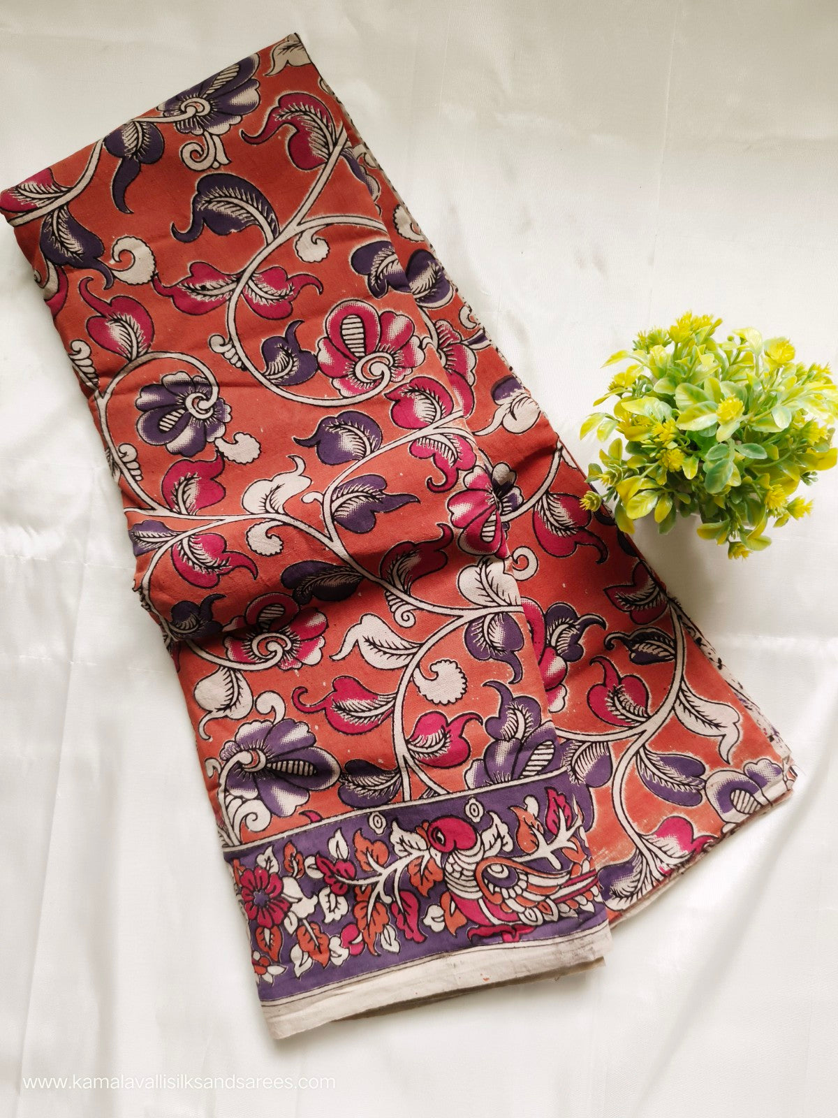 Kalamkari Cotton Saree Orange Colour