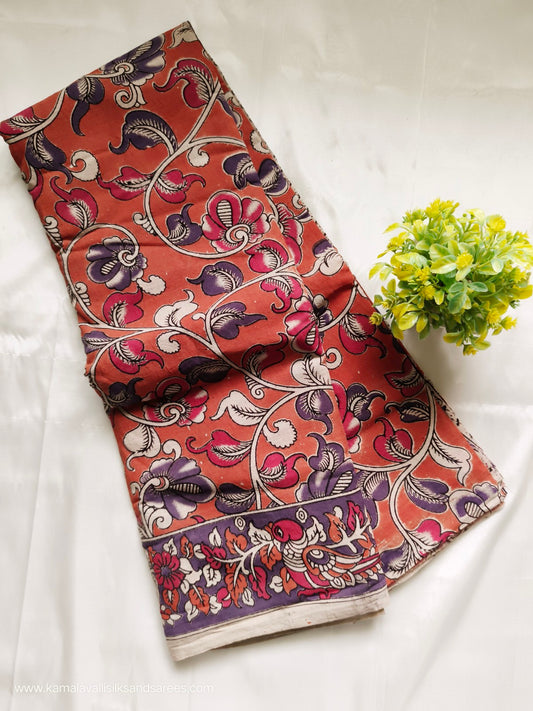 Kalamkari Cotton Saree Orange Colour