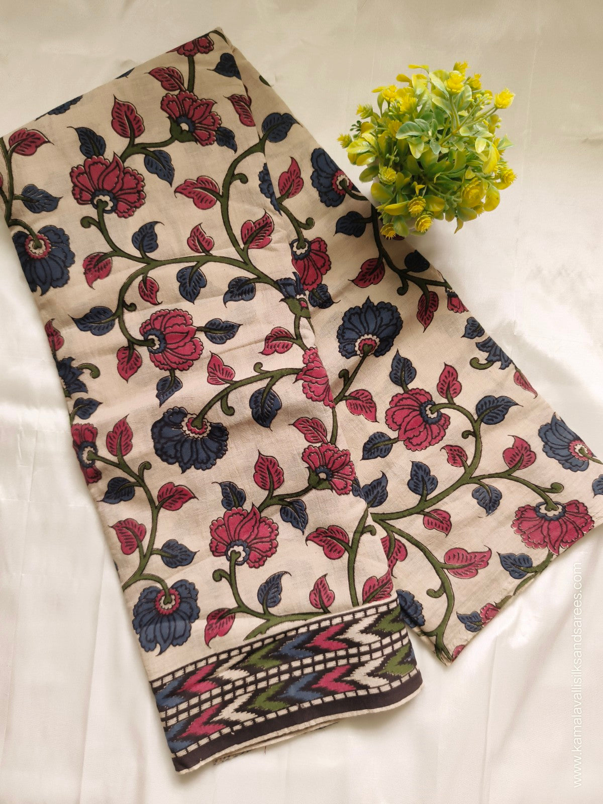 Kalamkari Cotton Saree Half white Colour