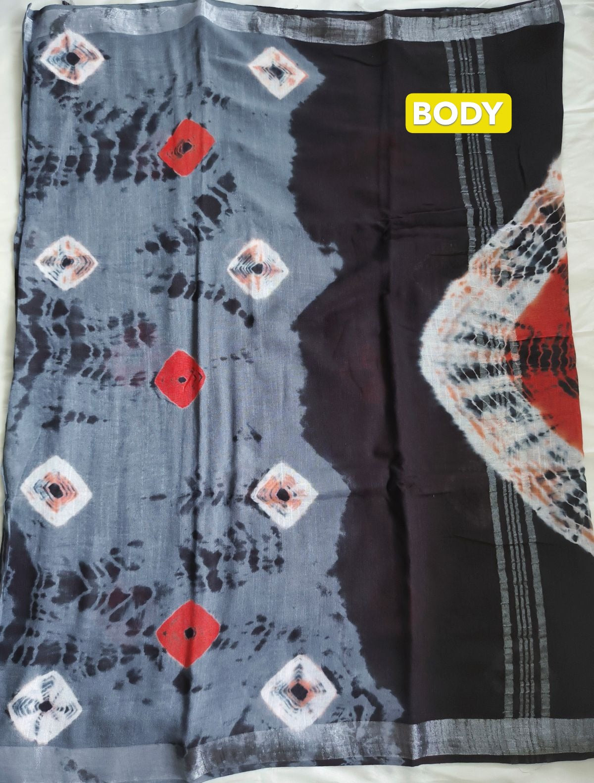 Pure Linen Cotton Saree Black and Grey Colour with Zari Border