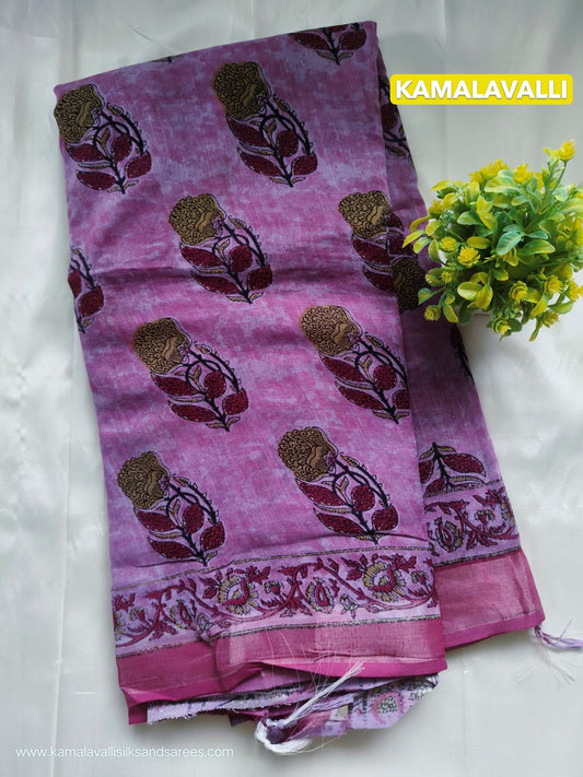Pure Linen Cotton Saree Pink Colour with Zari Border