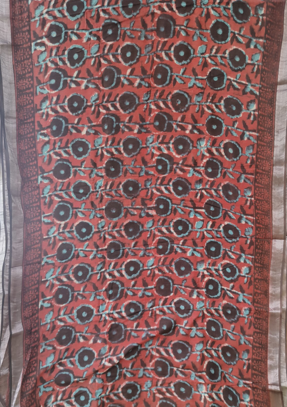 Pure Linen Cotton Saree Onion Red Colour with Zari Border