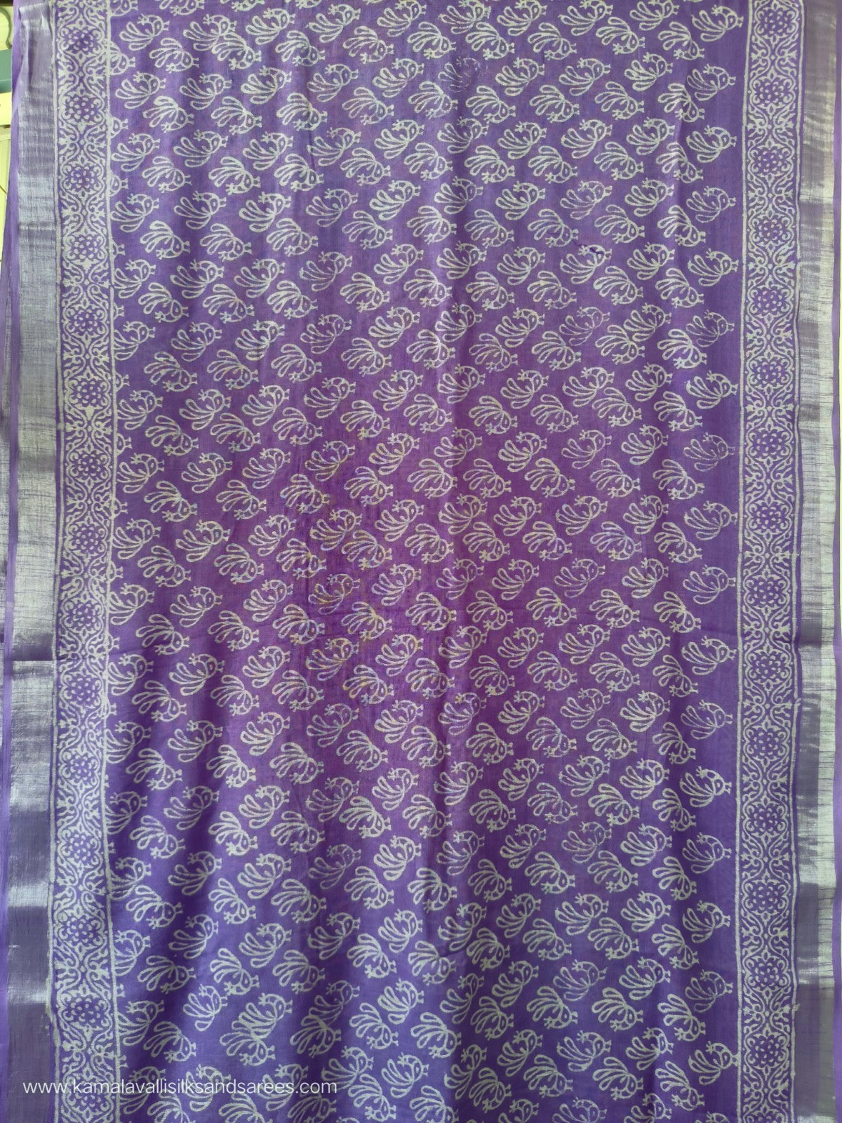 Pure Linen Cotton Saree Purple Colour with Zari Border