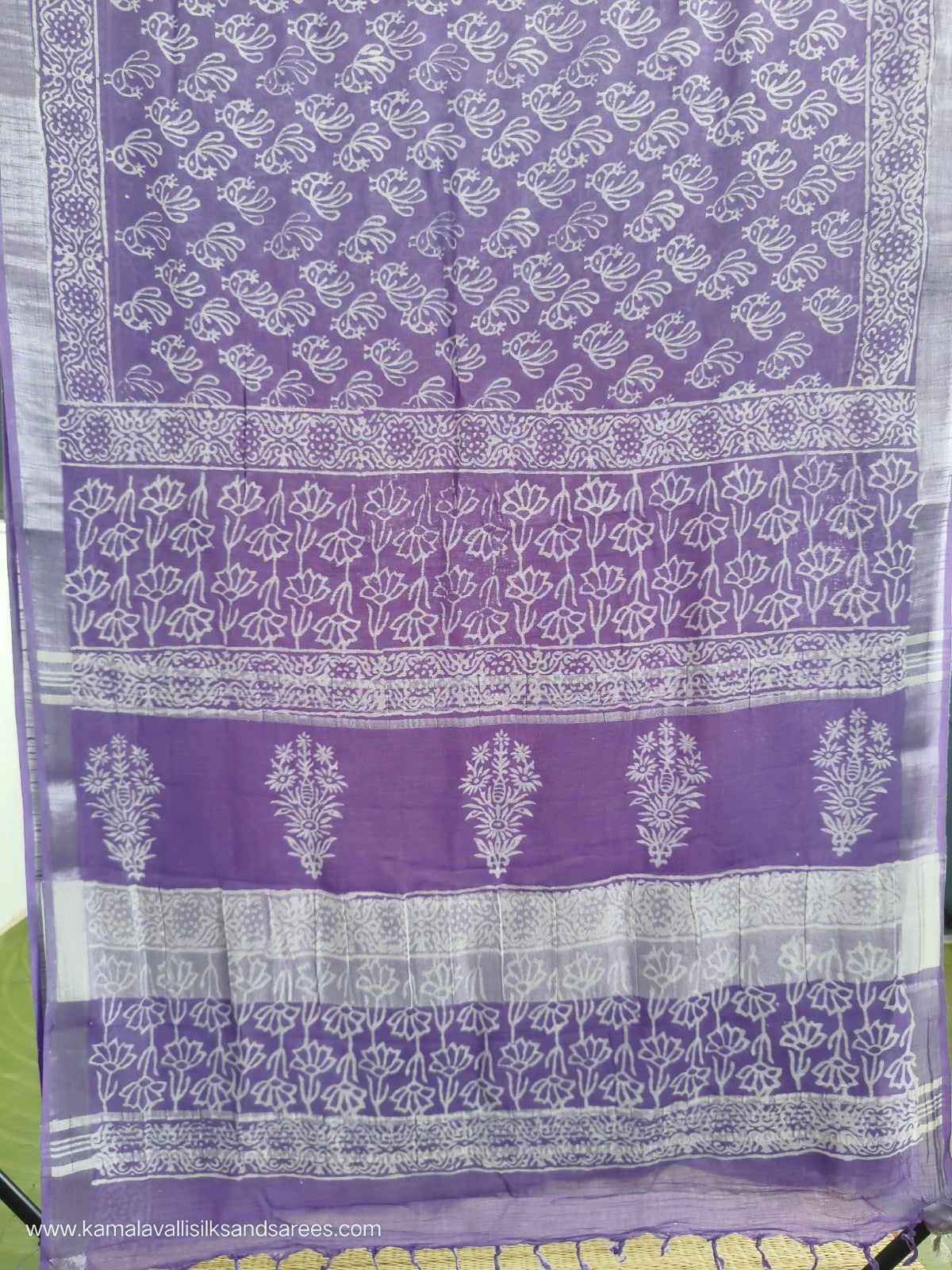 Pure Linen Cotton Saree Purple Colour with Zari Border