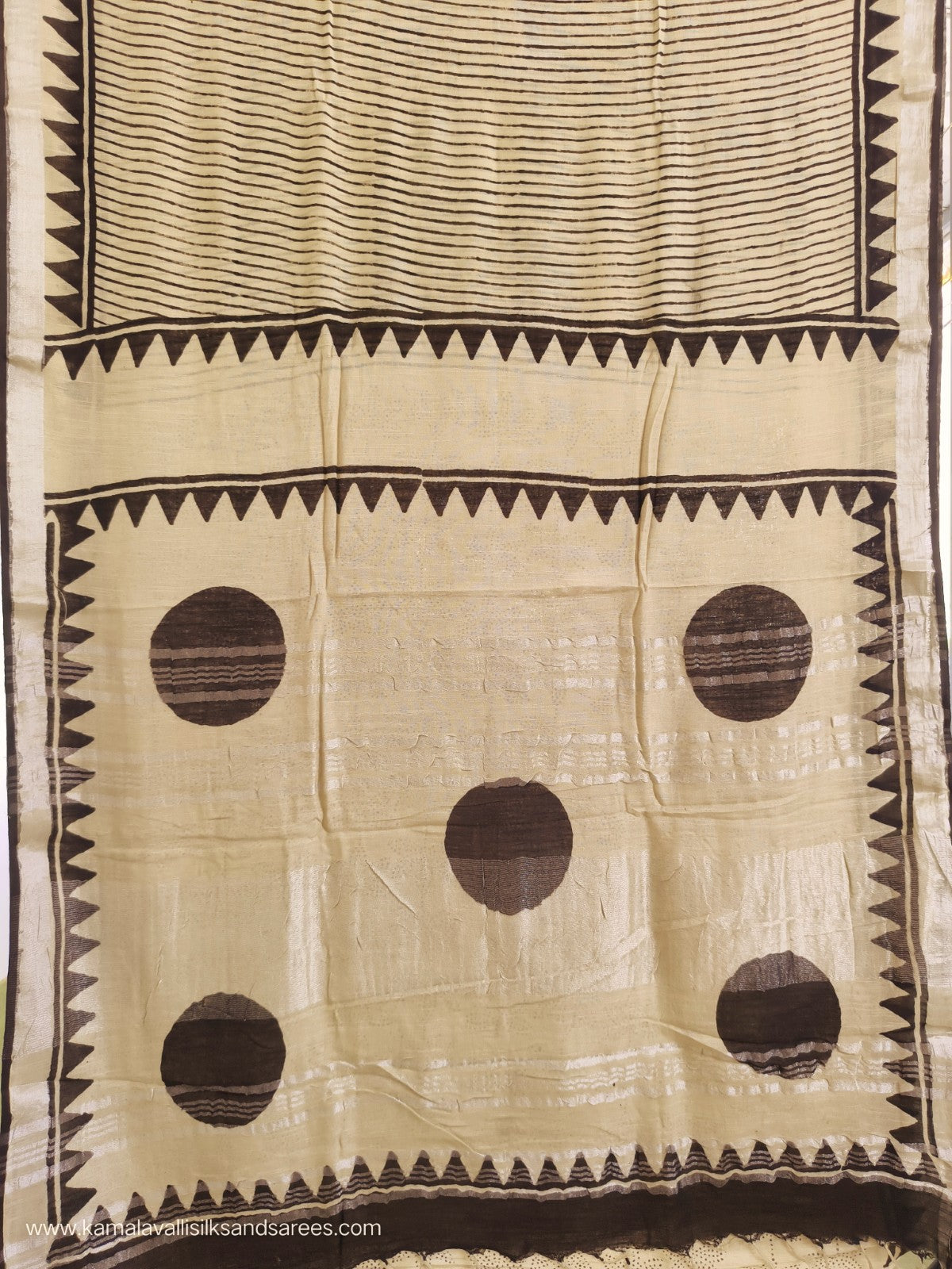 Pure Linen Cotton Saree Beige Colour with Zari Border