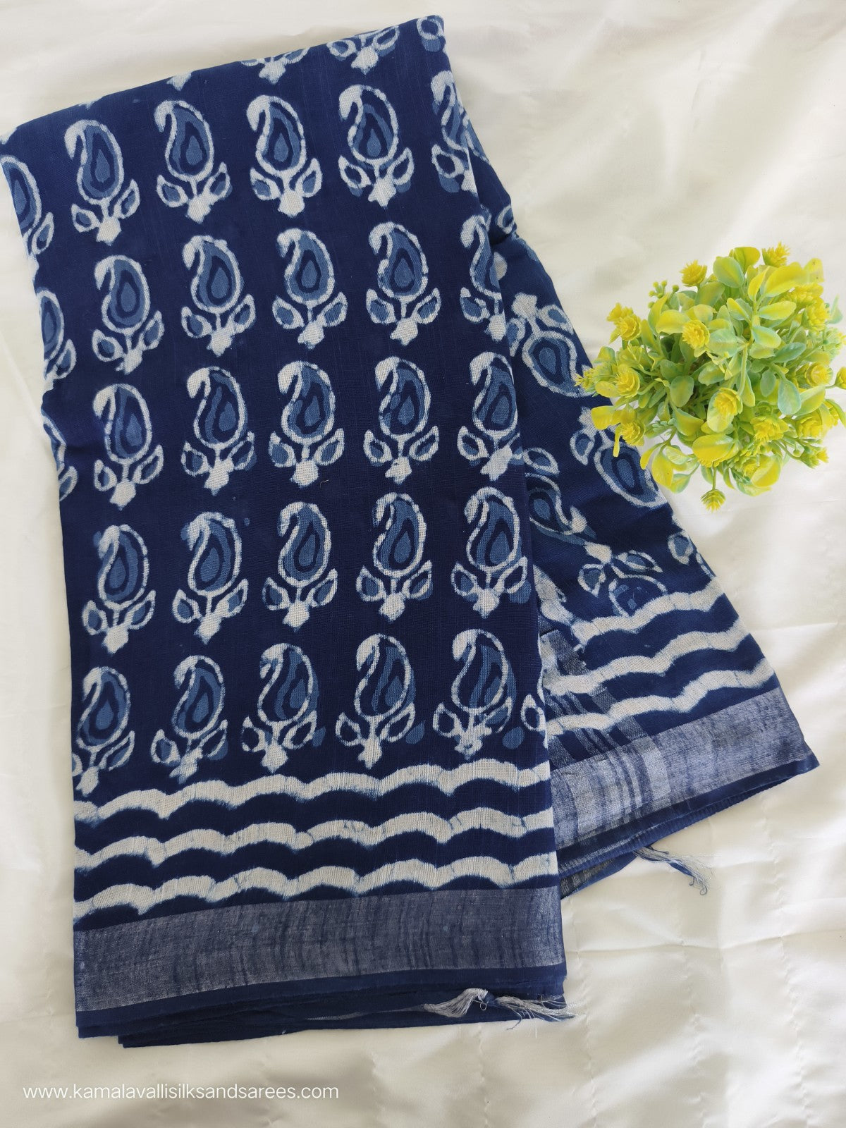 Pure Linen Cotton Saree Blue Colour with Zari Border
