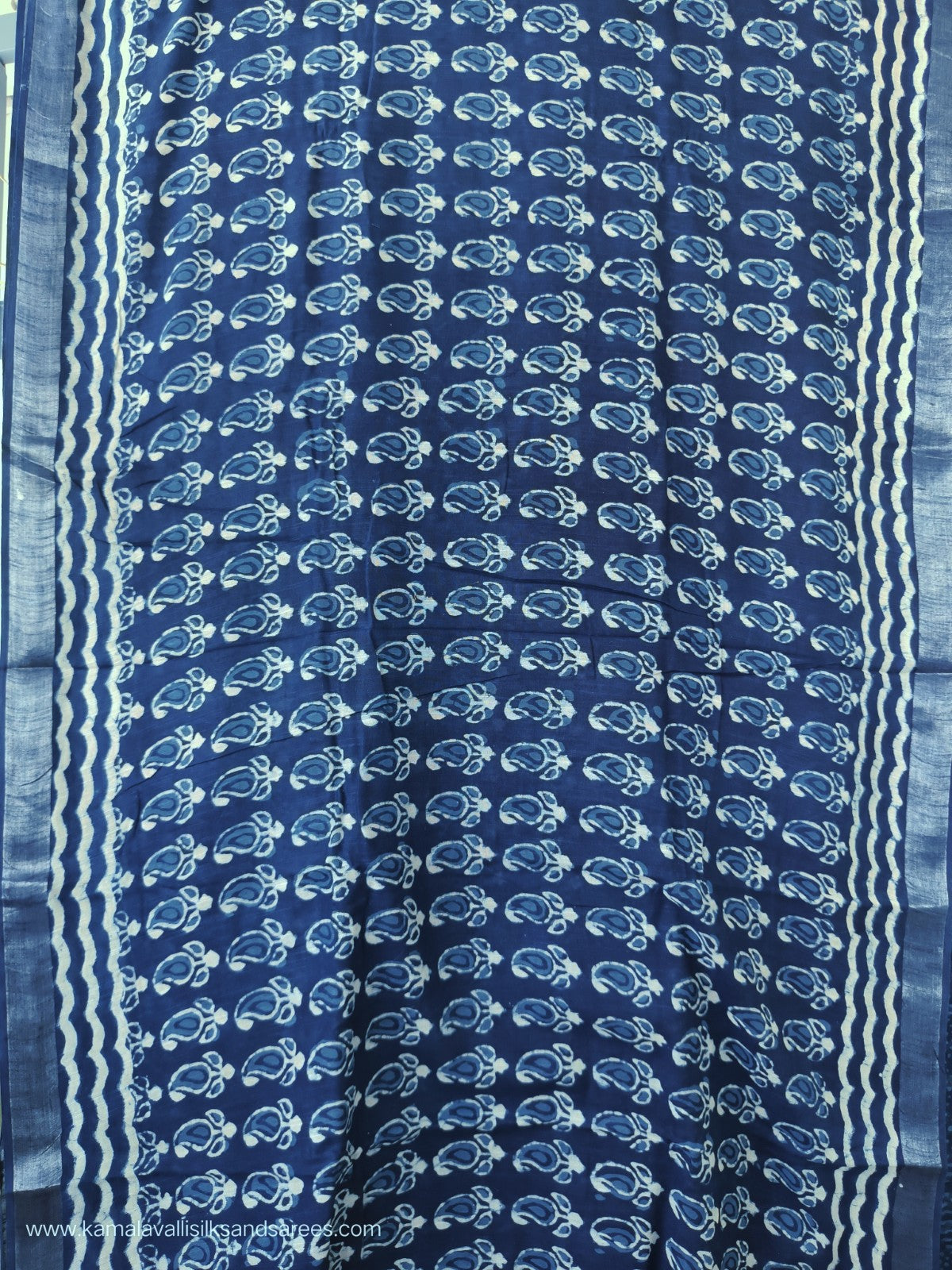 Pure Linen Cotton Saree Blue Colour with Zari Border