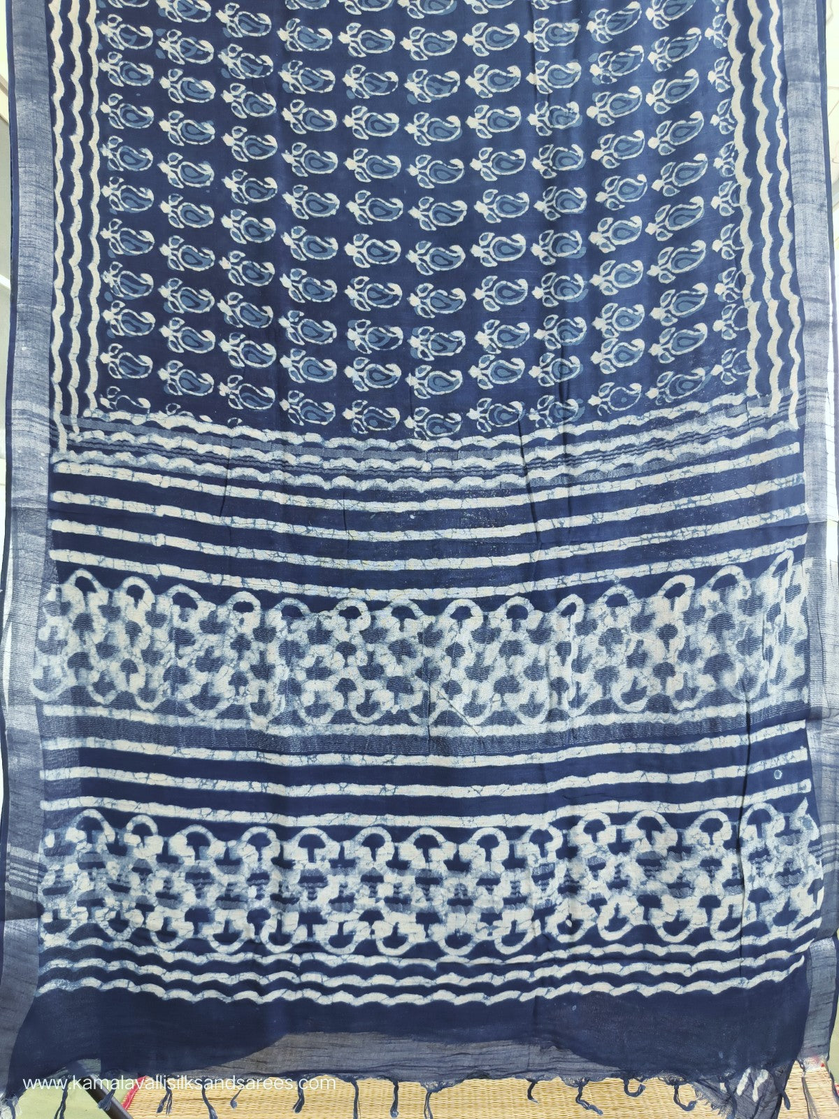 Pure Linen Cotton Saree Blue Colour with Zari Border