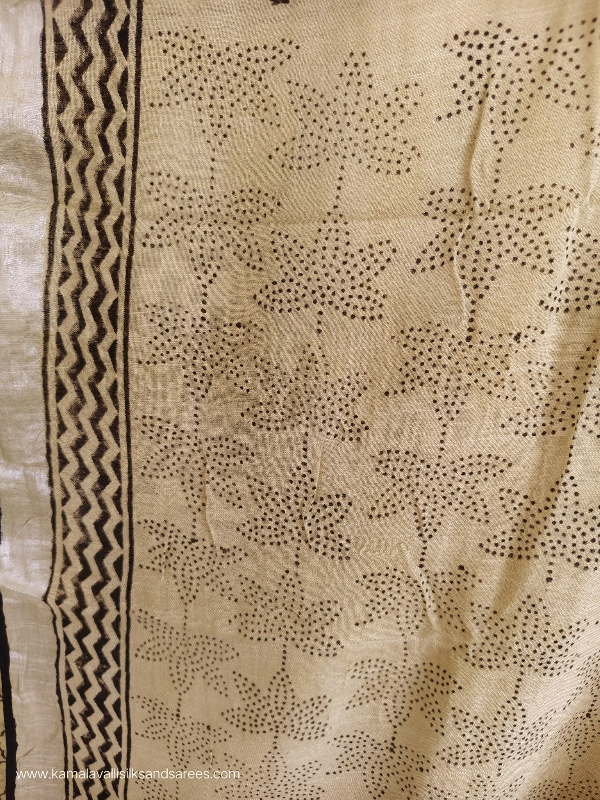 Pure Linen Cotton Saree Beige Colour with Zari Border