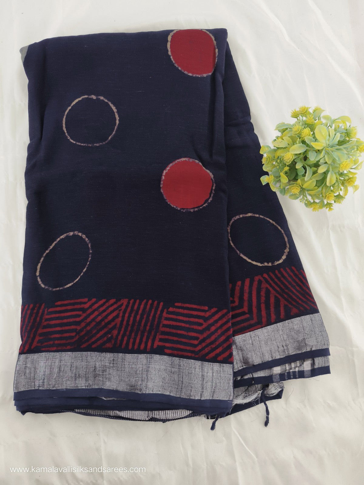 Pure Linen Cotton Saree Blue Colour with Zari Border