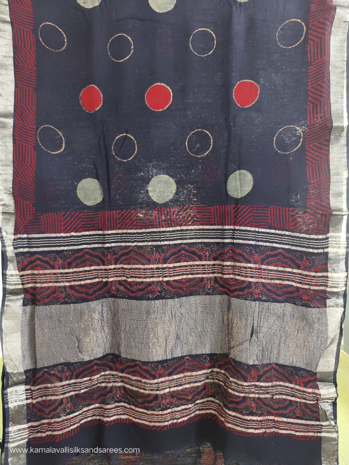 Pure Linen Cotton Saree Blue Colour with Zari Border