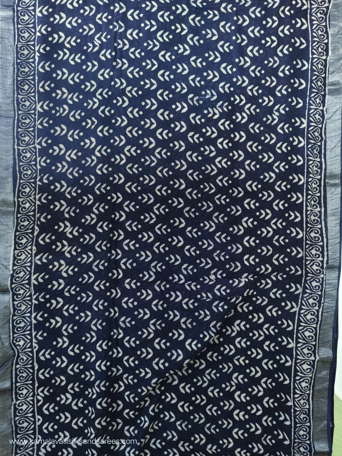 Pure Linen Cotton Saree Blue Colour with Zari Border