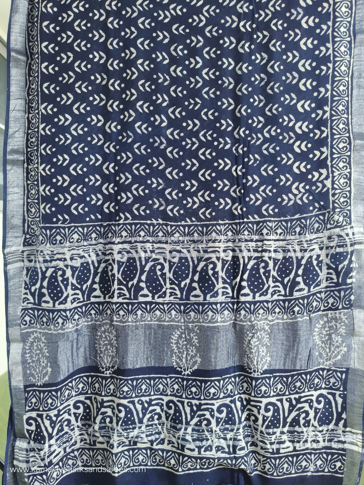 Pure Linen Cotton Saree Blue Colour with Zari Border