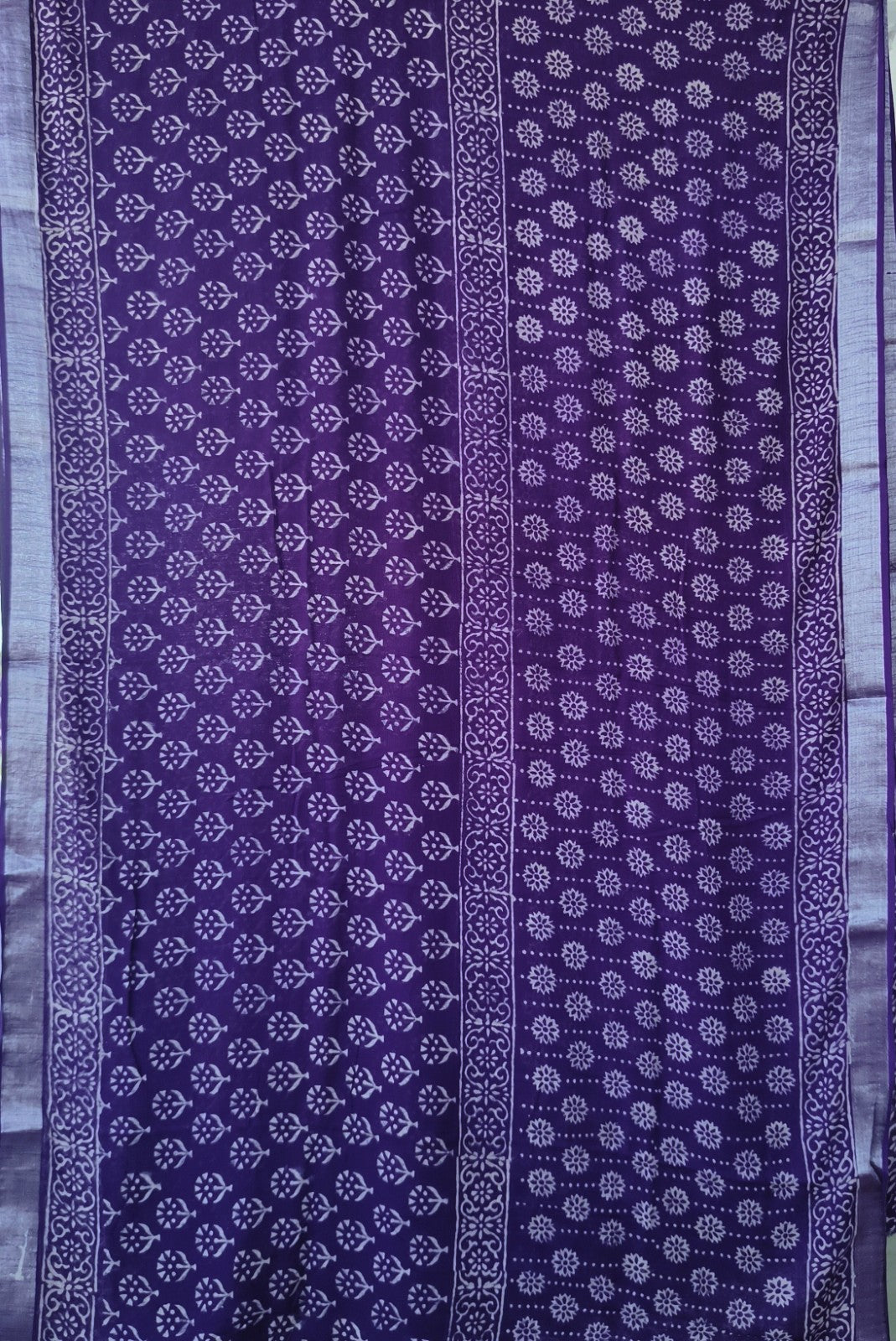 Pure Linen Cotton Saree Purple Colour with Zari Border