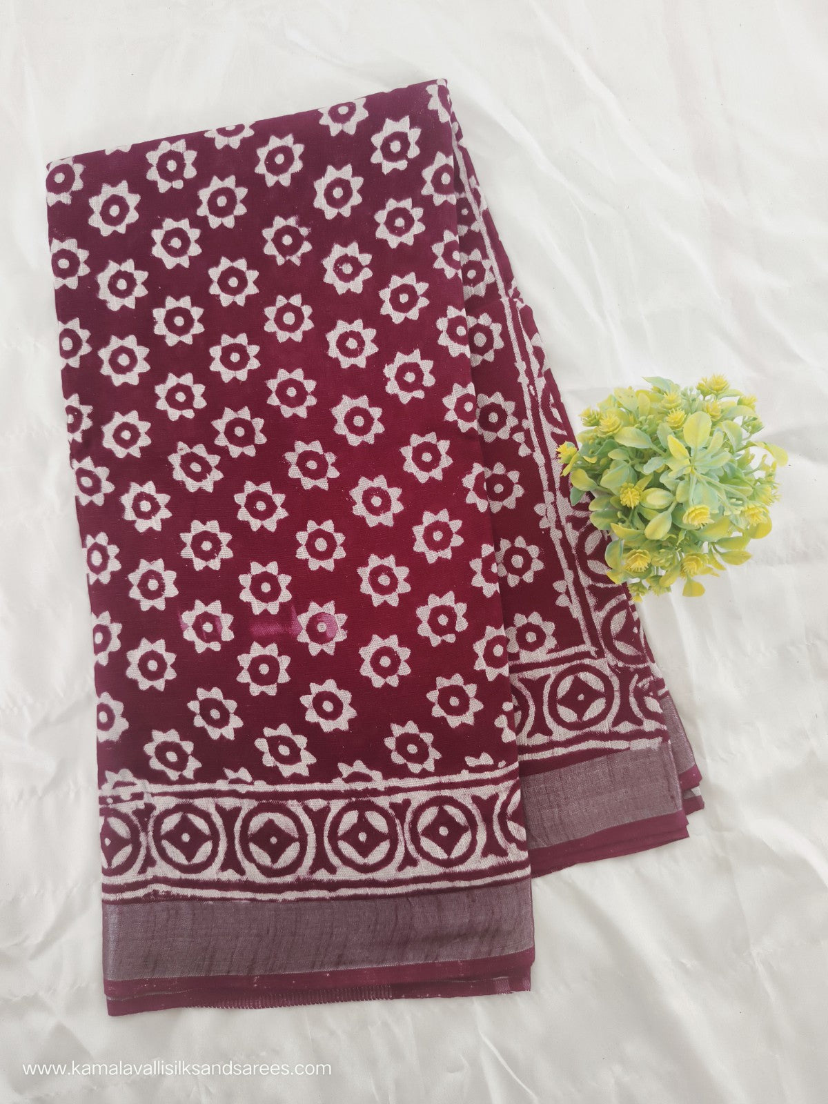 Pure Linen Cotton Saree Maroon colour with Zari Border