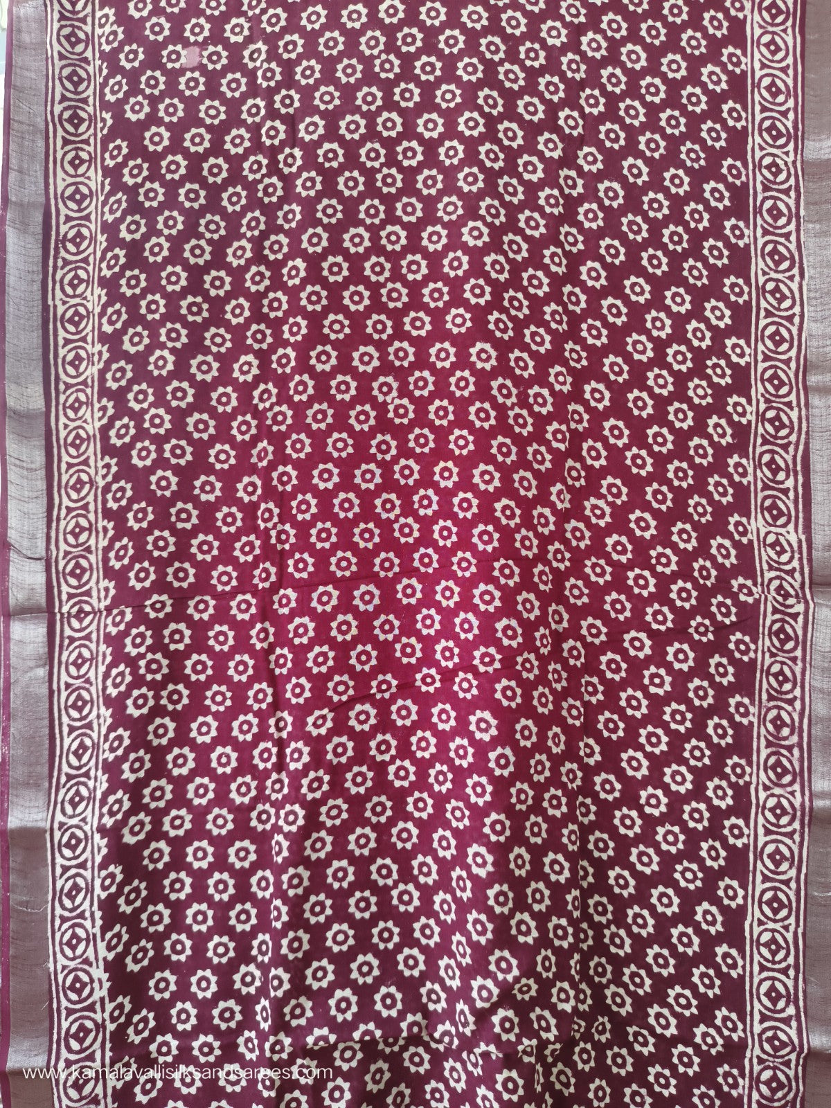Pure Linen Cotton Saree Maroon colour with Zari Border