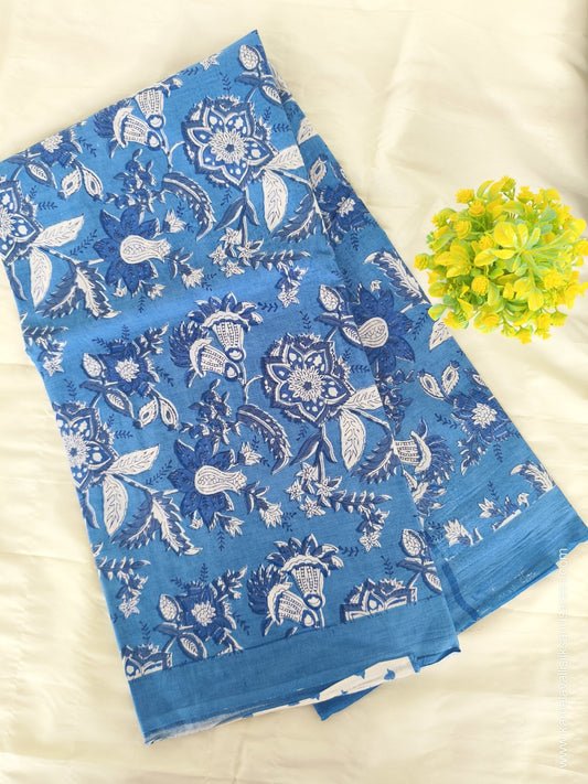 Hand Block Printed Mul Mul Cotton Saree