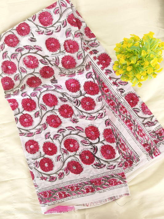 Hand Block Printed Mul Mul Cotton Saree