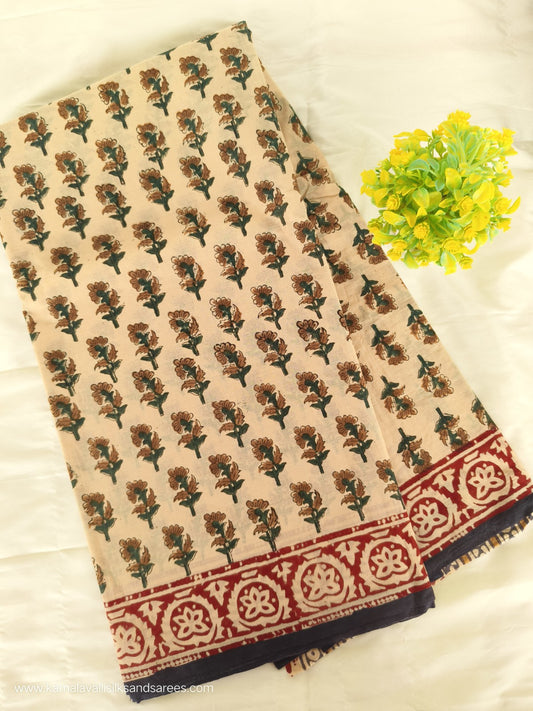 Hand Block Printed Mul Mul Cotton Saree